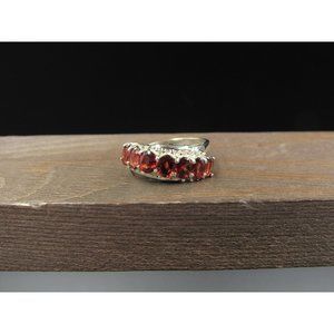Size 8 Sterling Silver Seven Red Cubic Zirconia Gemstone Band Ring